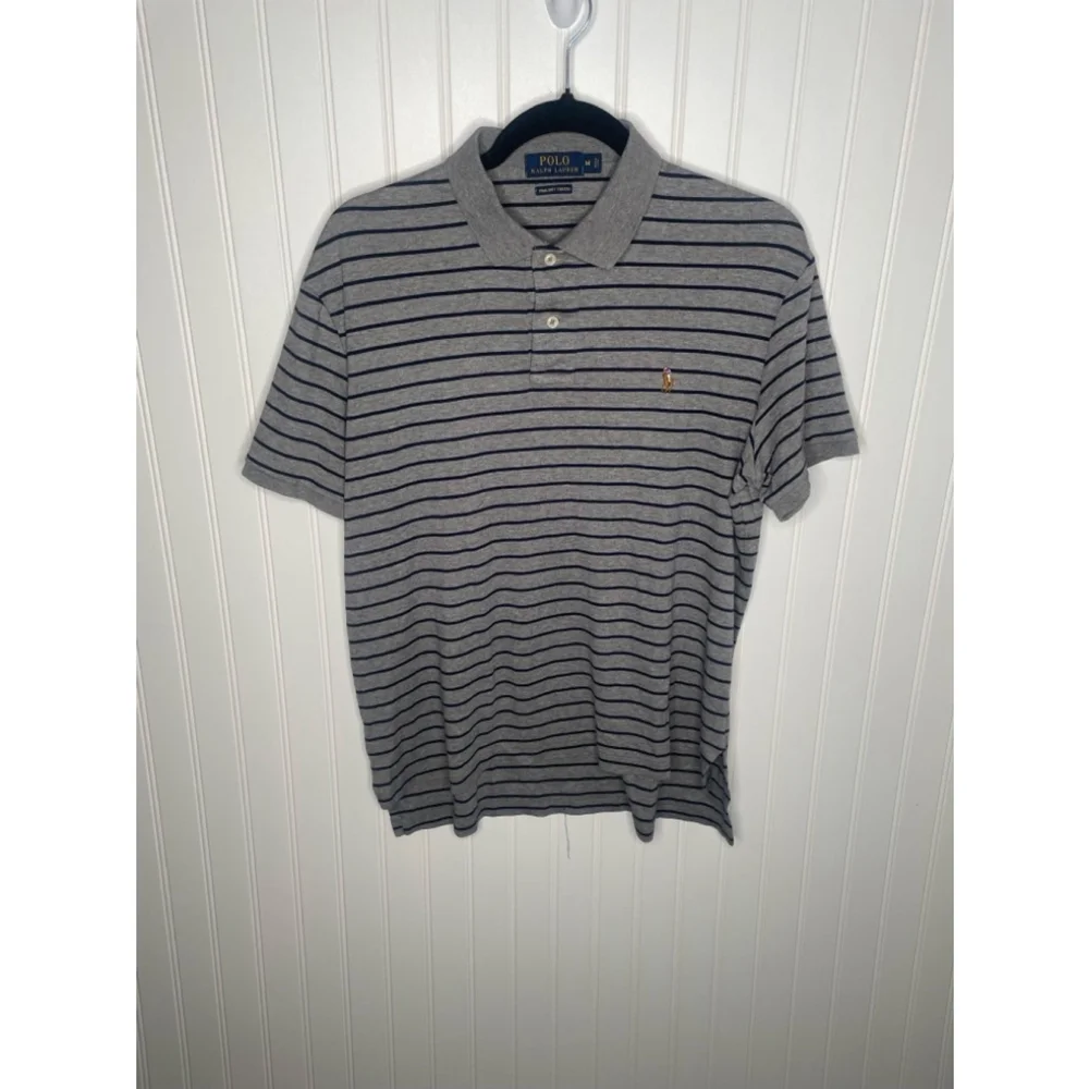 Men's Polo Ralph Lauren Polo Shirt, Gray & Black Striped, Size M